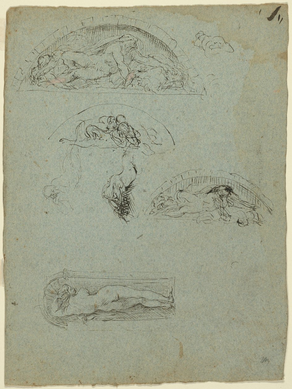 Figure debout dans une niche et études pour le groupe Ugolino (recto) ; Prélat en robe rouge dans une foule (verso) - Jean Baptiste Carpeaux