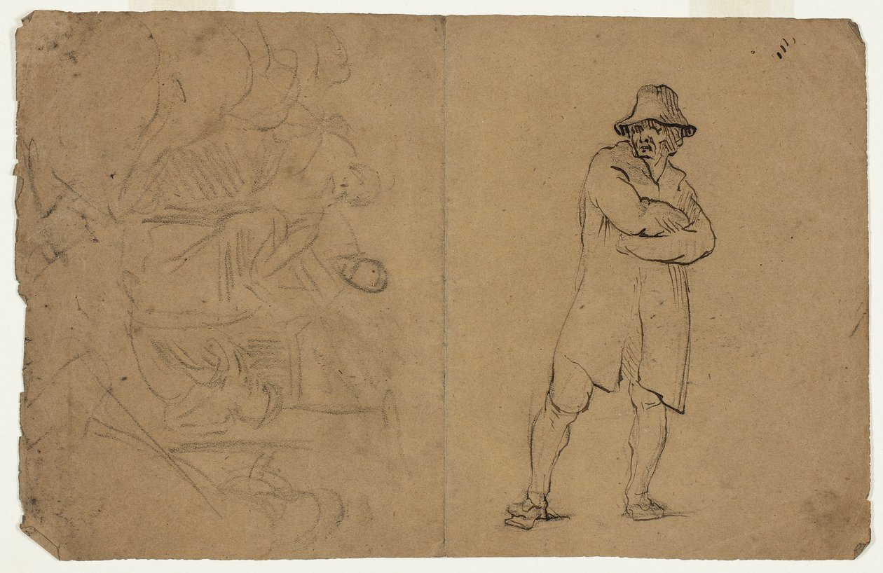 Deux esquisses : Homme debout aux bras repliés et Groupe de figures - Jean Baptiste Carpeaux