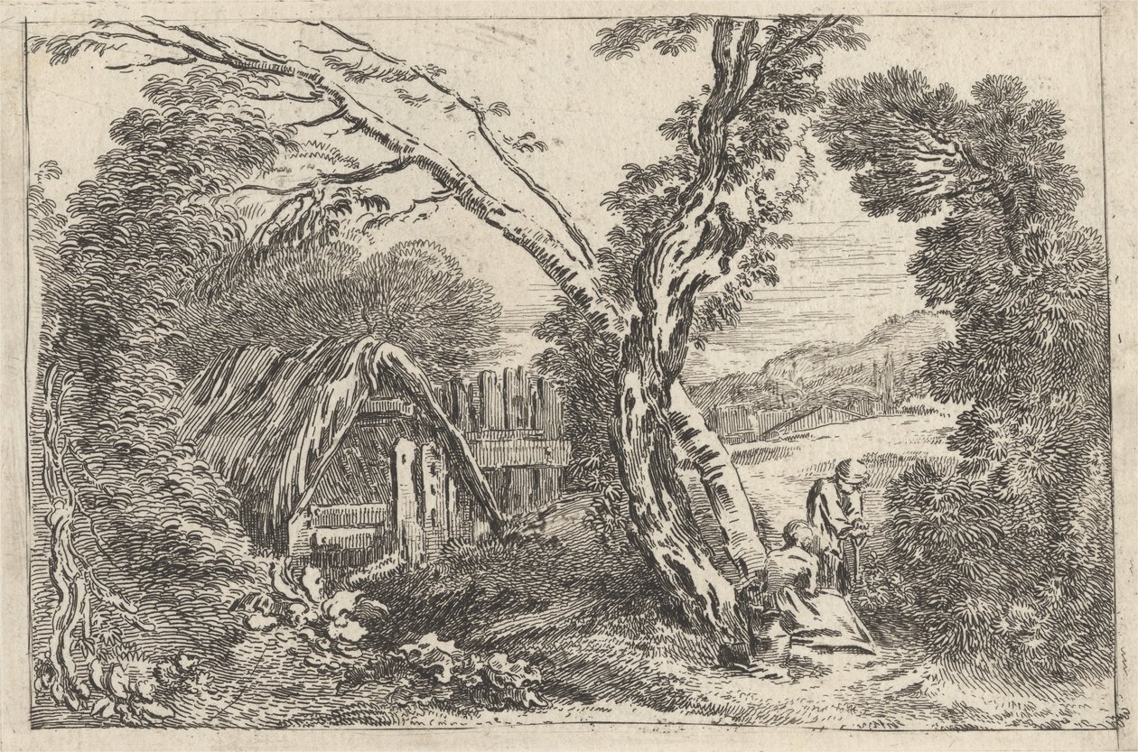 Homme et femme creusant, planche de "A New Book of Landskips", 1637 - Jean Baptiste Claude Chatelain
