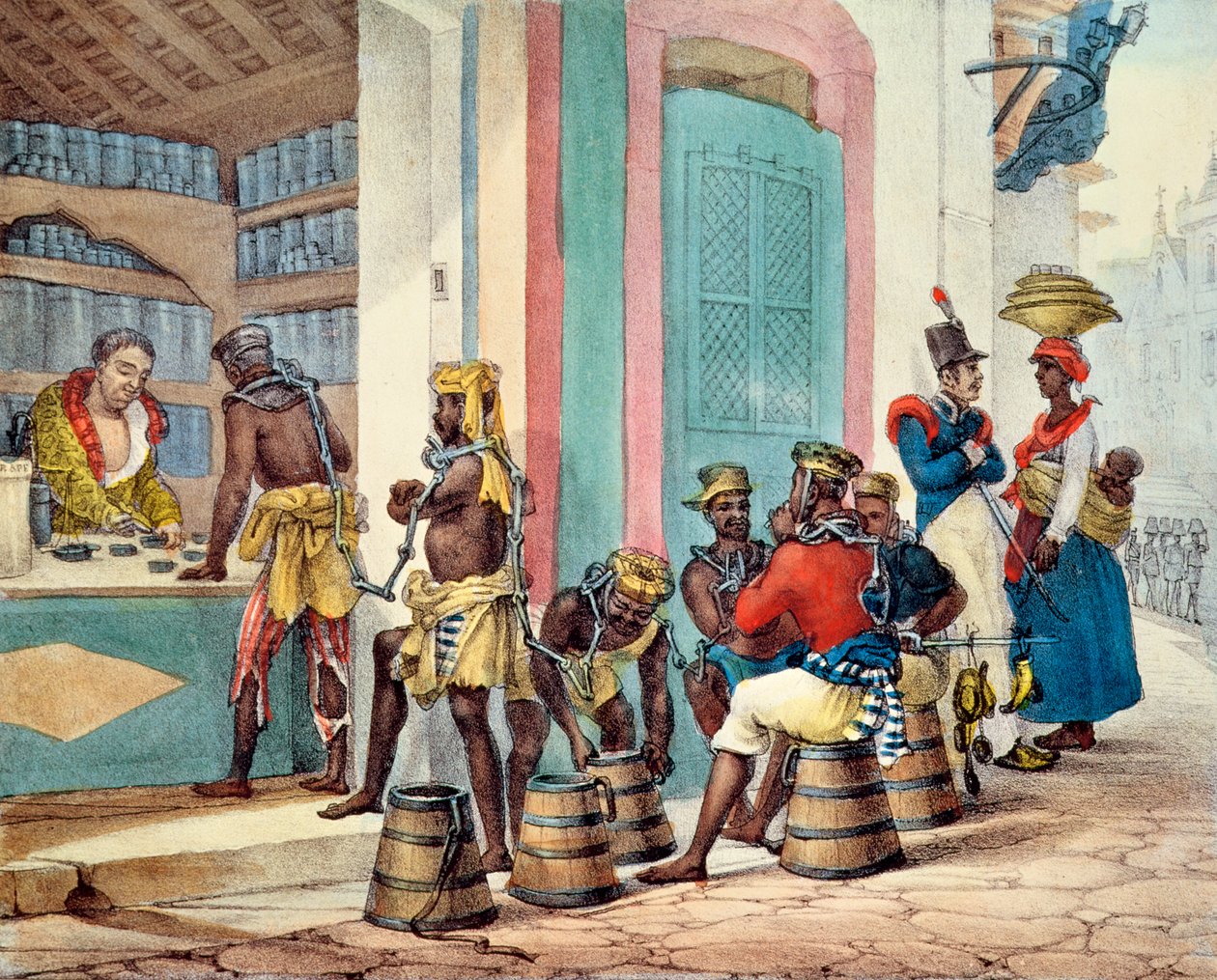 Esclaves menottés achetant du tabac dans un bureau de tabac à Rio de Janeiro - Jean Baptiste Debret