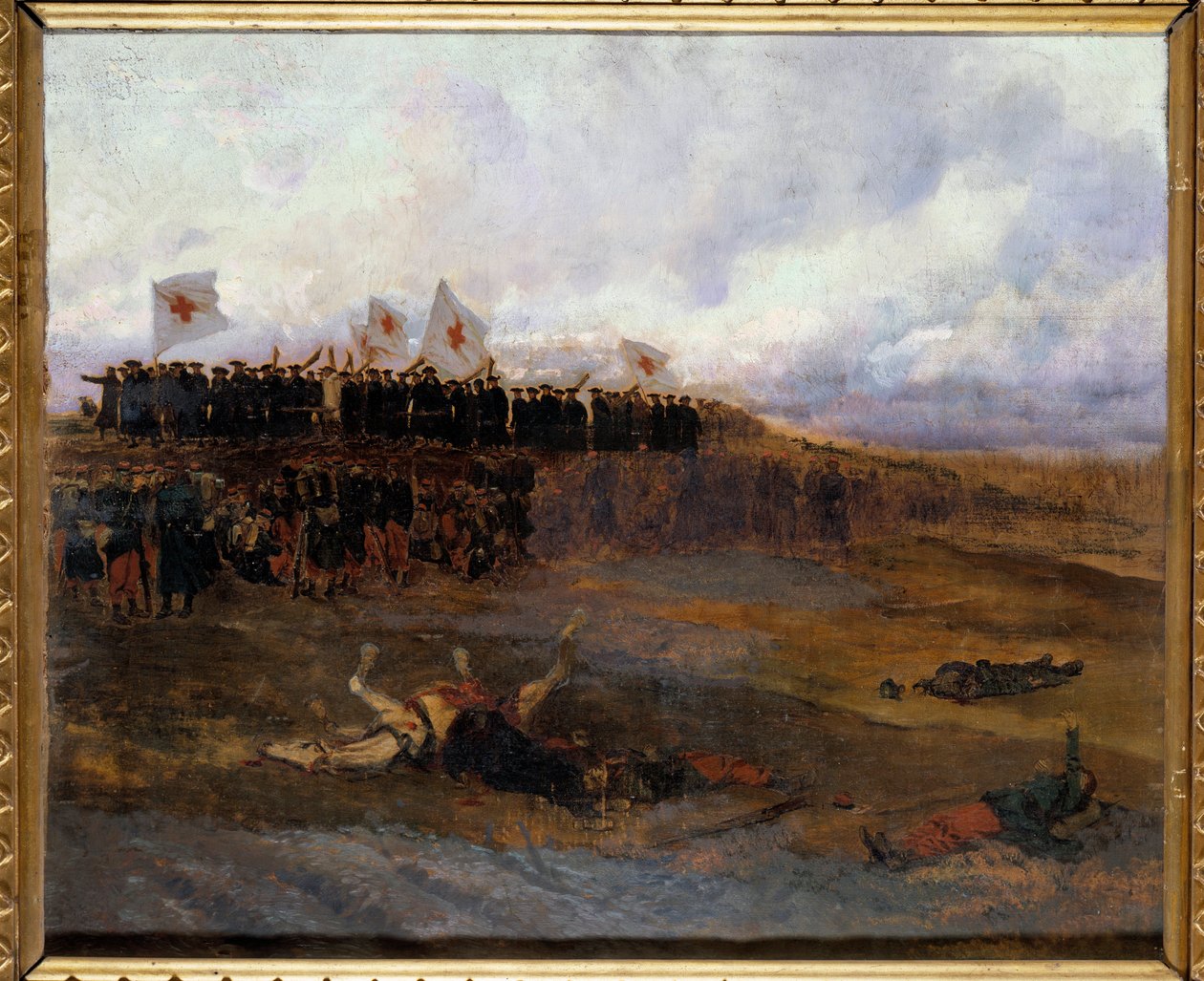 Siège de Paris 1870 : « les frères des écoles de la doctrine chrétienne se dirigent vers le champ de bataille » Peinture par Édouard Detaille (1848-1912) 1872 - Jean Baptiste Edouard Detaille