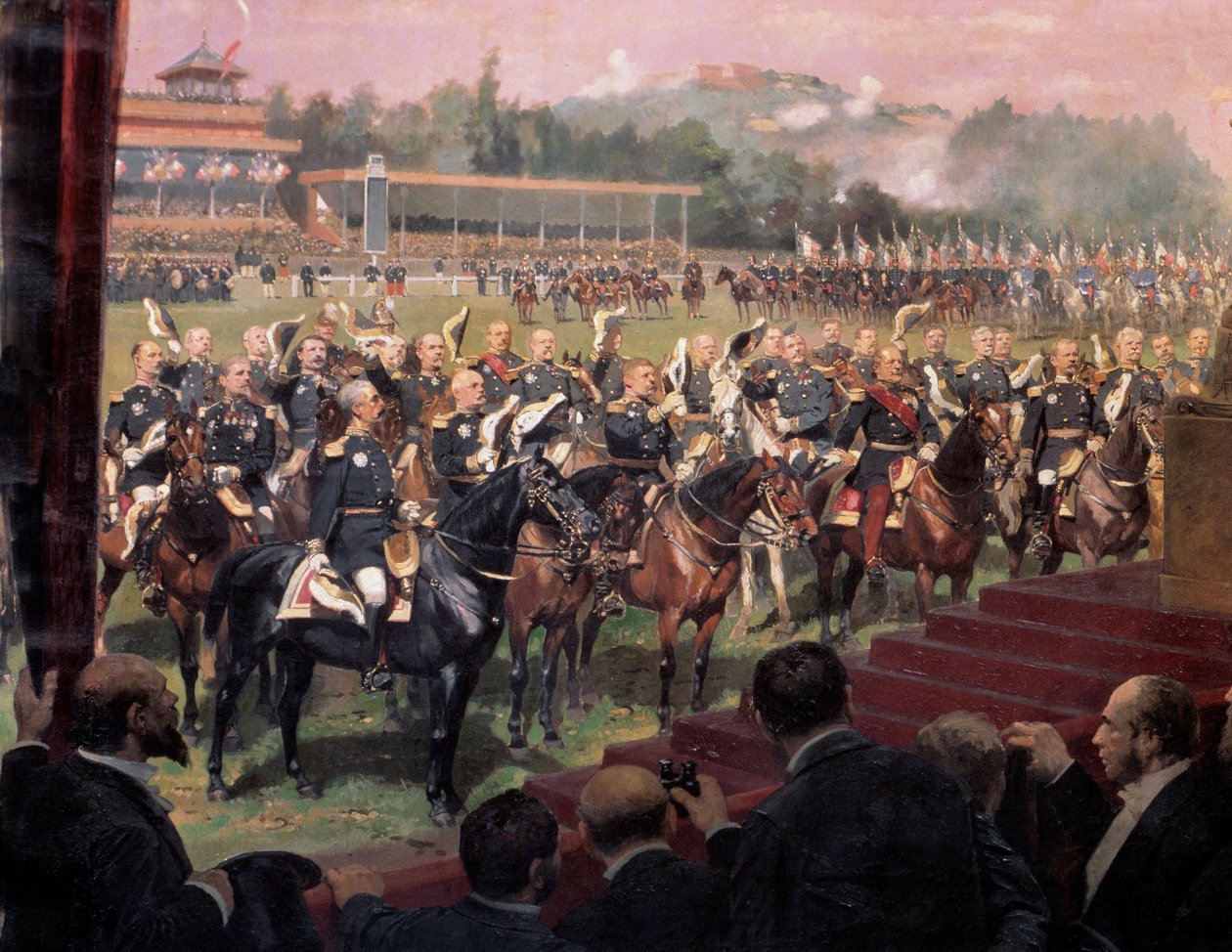 La distribution des drapeaux à Longchamp par le président Jules Grévy en présence de Léon Gambetta le 14 juillet - Jean Baptiste Edouard Detaille