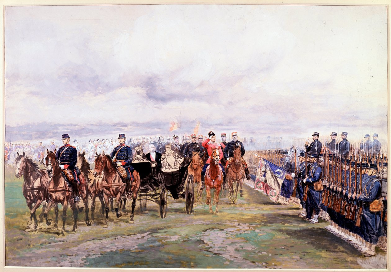 Le tsar Nicolas passe en revue les troupes avec Félix Faure à Châlons-sur-Marne lors de sa visite en France, 9 octobre - Jean Baptiste Edouard Detaille