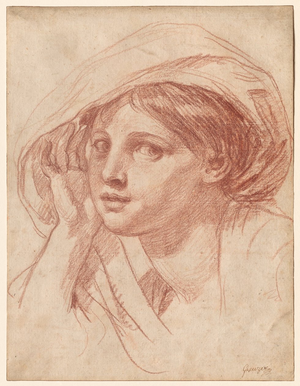 Tête de jeune femme, vers 1785 (craie rouge sur papier vergé blanc) - Jean Baptiste Greuze
