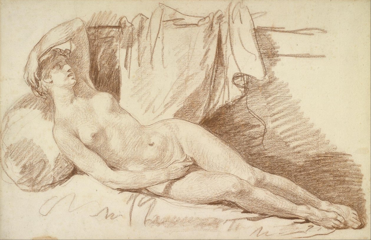 Nu féminin couché : Étude pour "Égine visitée par Jupiter" - Jean Baptiste Greuze