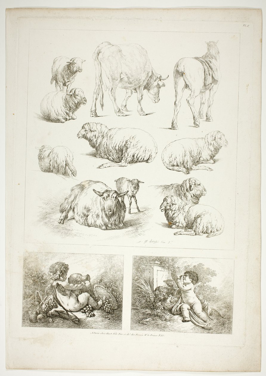 Planche huit de 38 des Oeuvres de J. B. Huet - Jean Baptiste Huet