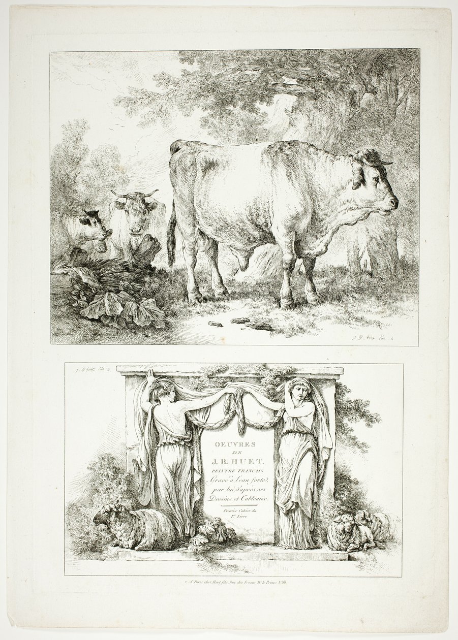 Planche Une de 38 des Œuvres de J. B. Huet - Jean Baptiste Huet