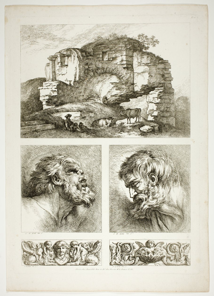 Planche dix de 38 de Oeuvres de J. B. Huet - Jean Baptiste Huet