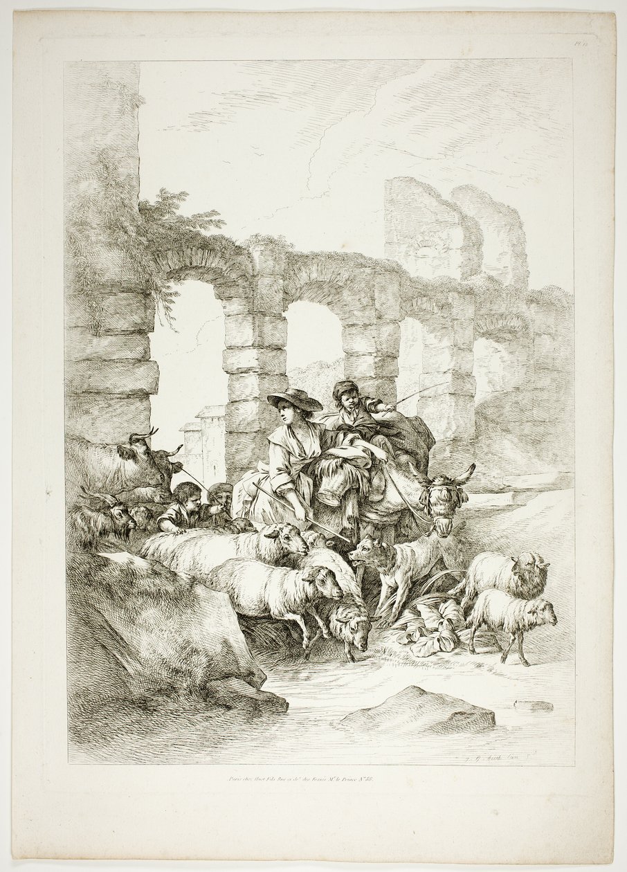 Planche douze de 38 des Œuvres de J. B. Huet - Jean Baptiste Huet