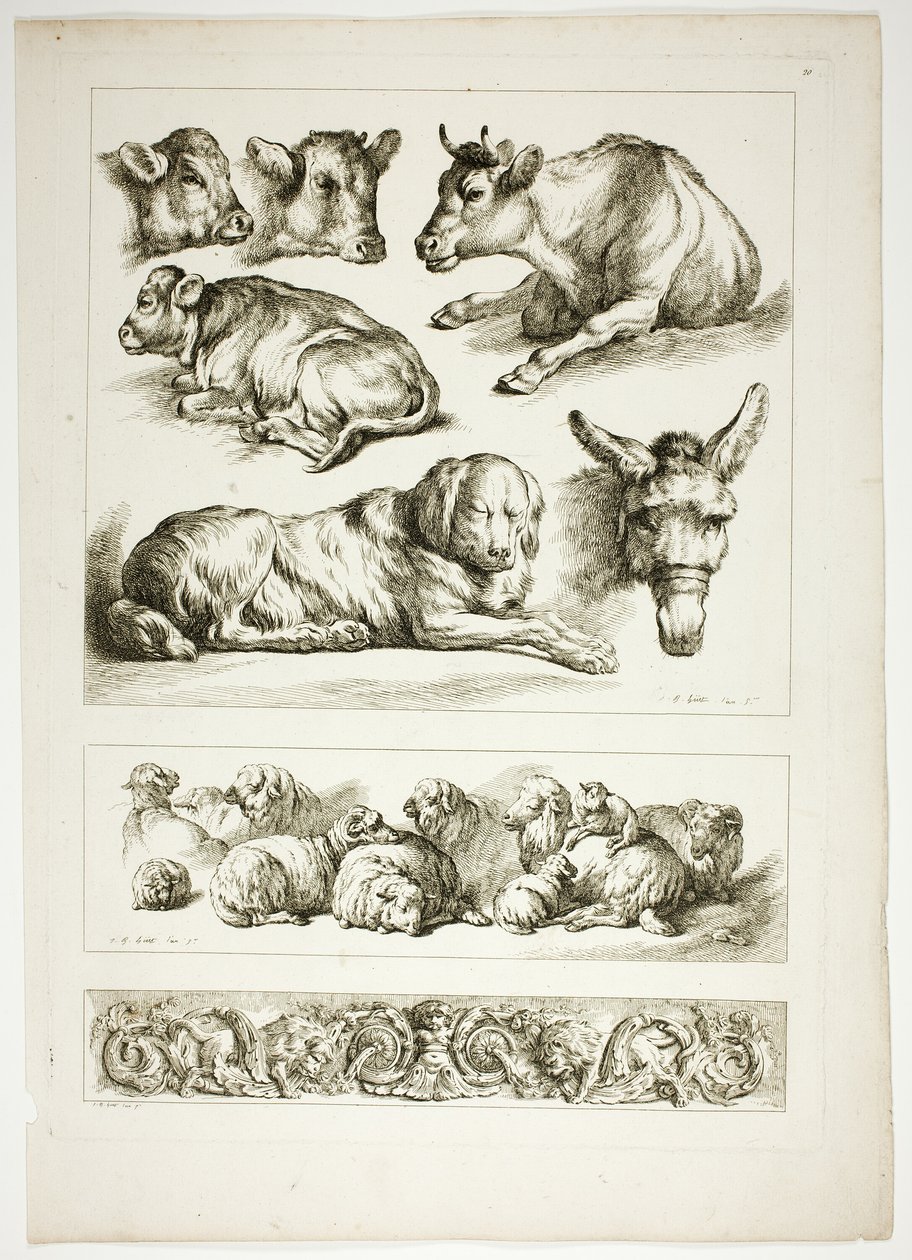 Planche Vingt de 38 des Œuvres de J. B. Huet - Jean Baptiste Huet