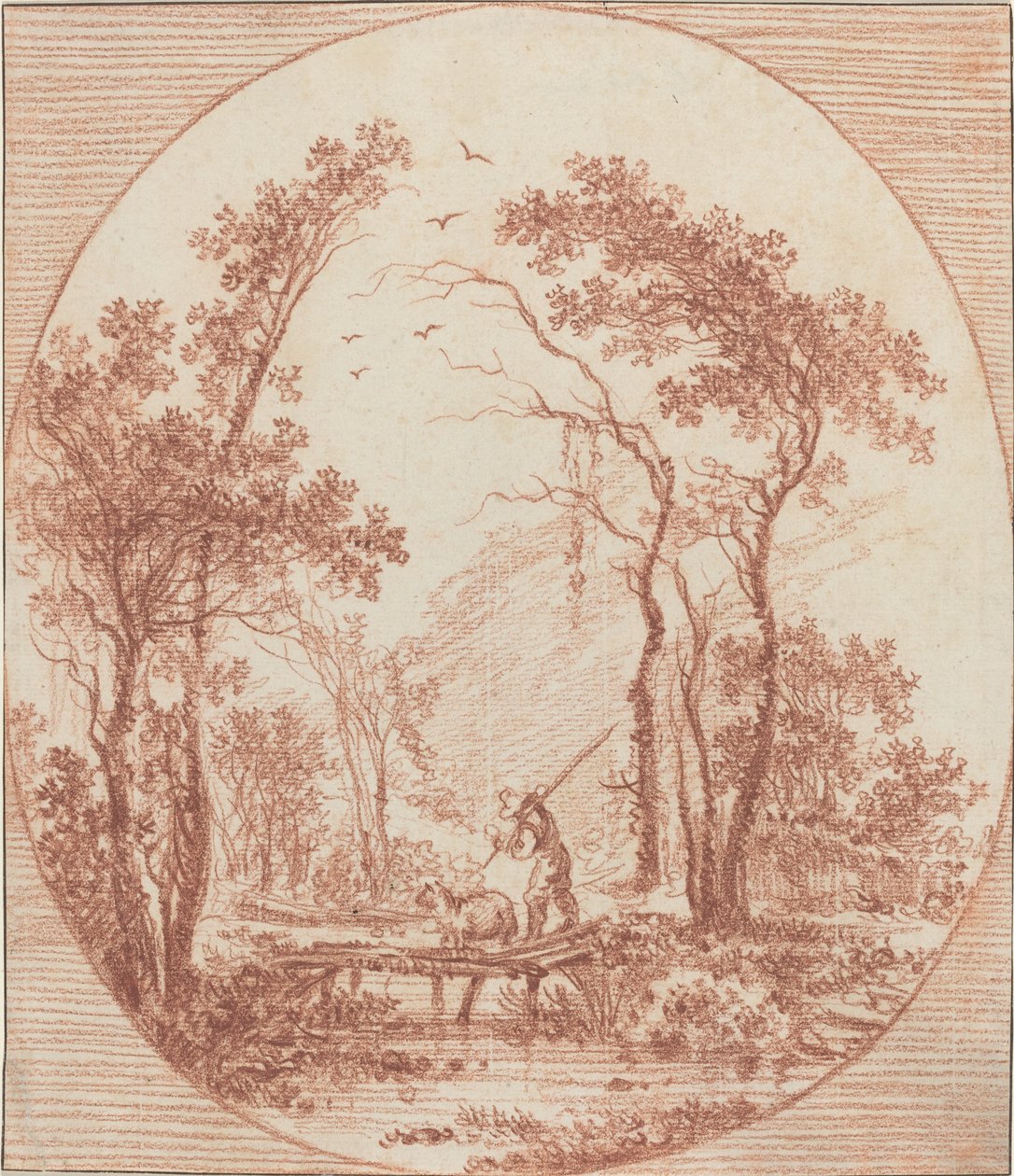 Un fermier et un mouton traversant un pont rustique - Jean Baptiste Le Prince