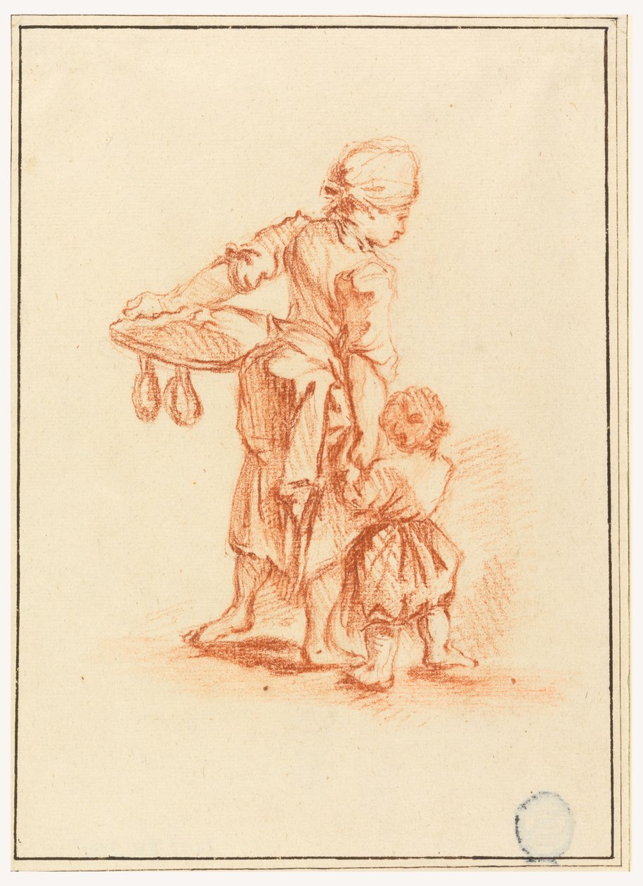 Dessin, une femme guidant un enfant, 1750-75 - Jean Baptiste Le Prince