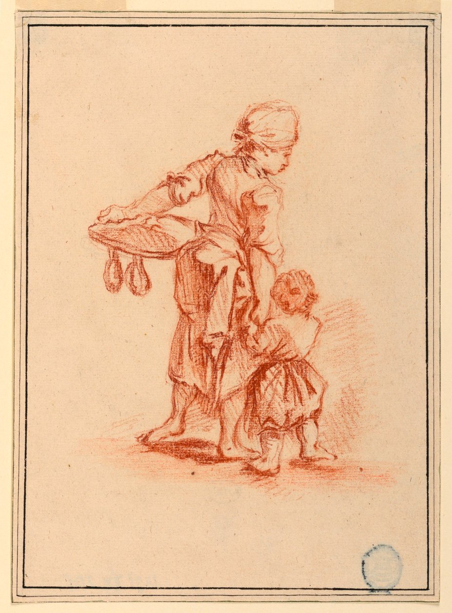Dessin, une femme guidant un enfant, 1750-75 - Jean Baptiste Le Prince