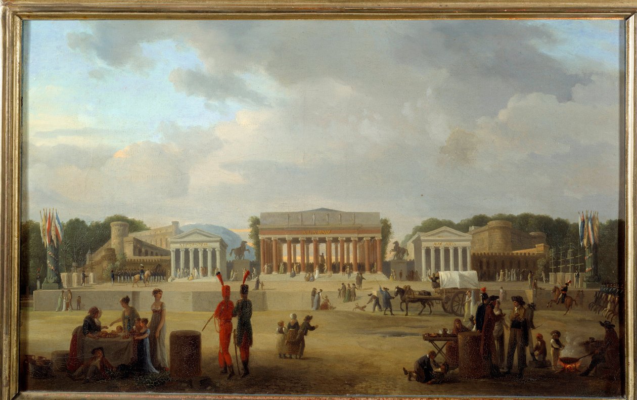 Vue du grand théâtre sur la Place de la Concorde à Paris pour la fête de la Paix le 18 brumaire an X (9/11/1801) - Jean Baptiste Louis Cazin