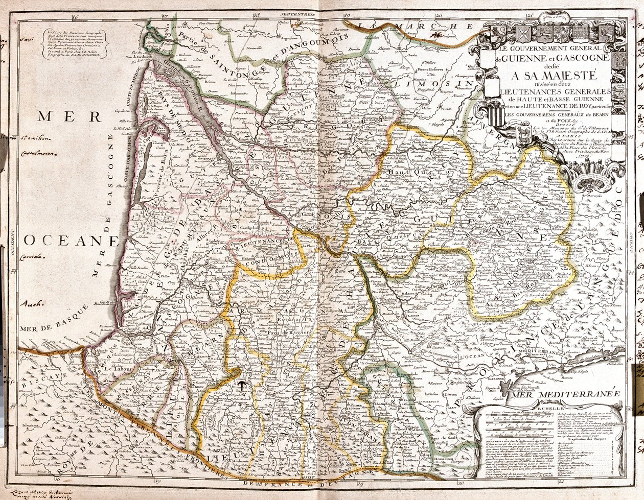 Carte de la Guyenne et de la Gascogne (Sud-Ouest de la France) - Jean Baptiste Nolin