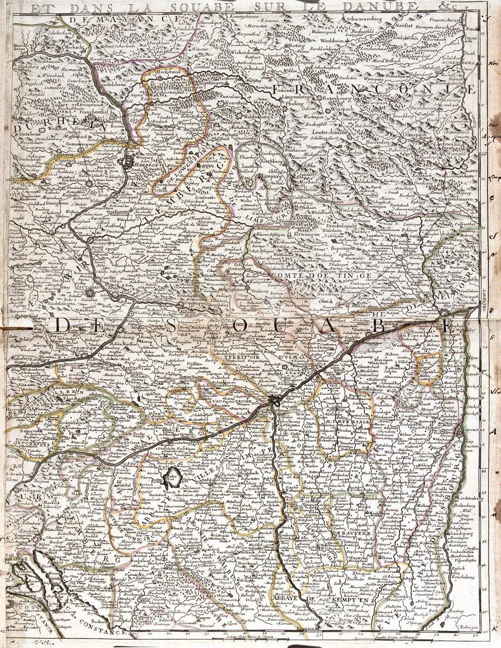 Carte de la Souabe (Allemagne) - Jean Baptiste Nolin