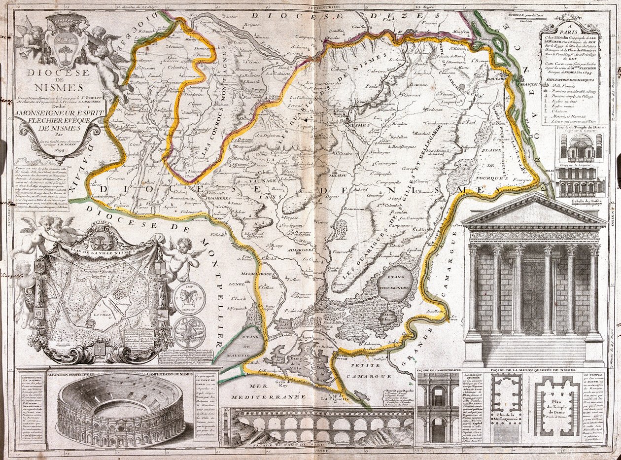 Carte du diocèse de Nîmes (France) - Jean-Baptiste Nolin