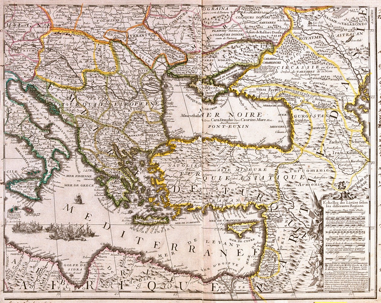 Carte de la Méditerranée orientale et des pays de la mer Noire, Turquie et provinces d