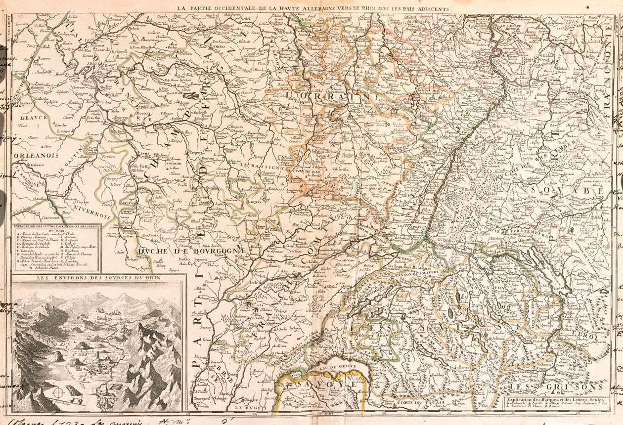 Carte de la région autour du Rhin (Allemagne, Suisse, France) - Jean Baptiste Nolin