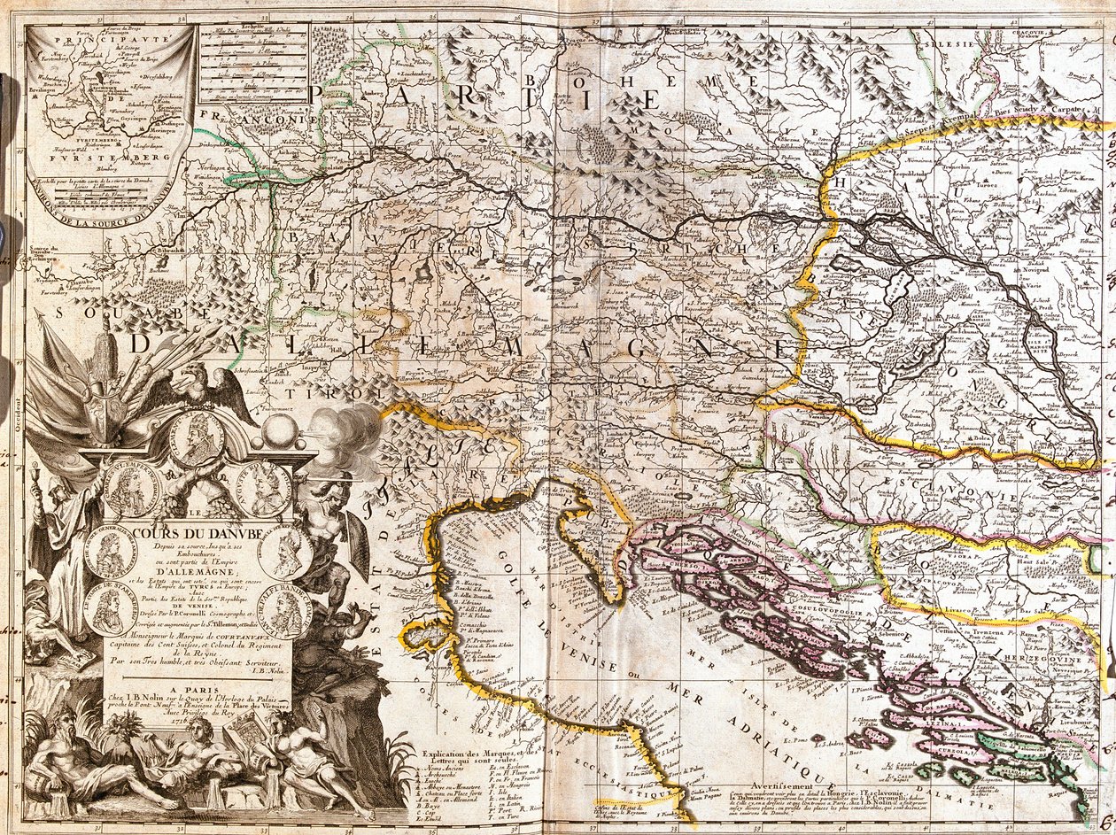Carte du cours du Danube en Allemagne - Jean-Baptiste Nolin