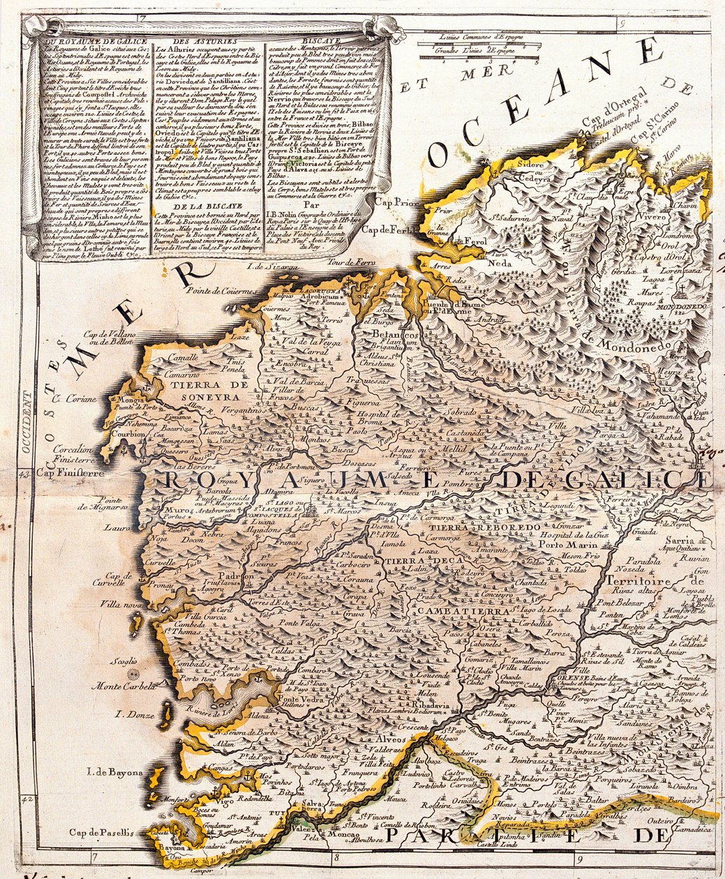 Carte du royaume de Galice (Espagne) - Jean Baptiste Nolin
