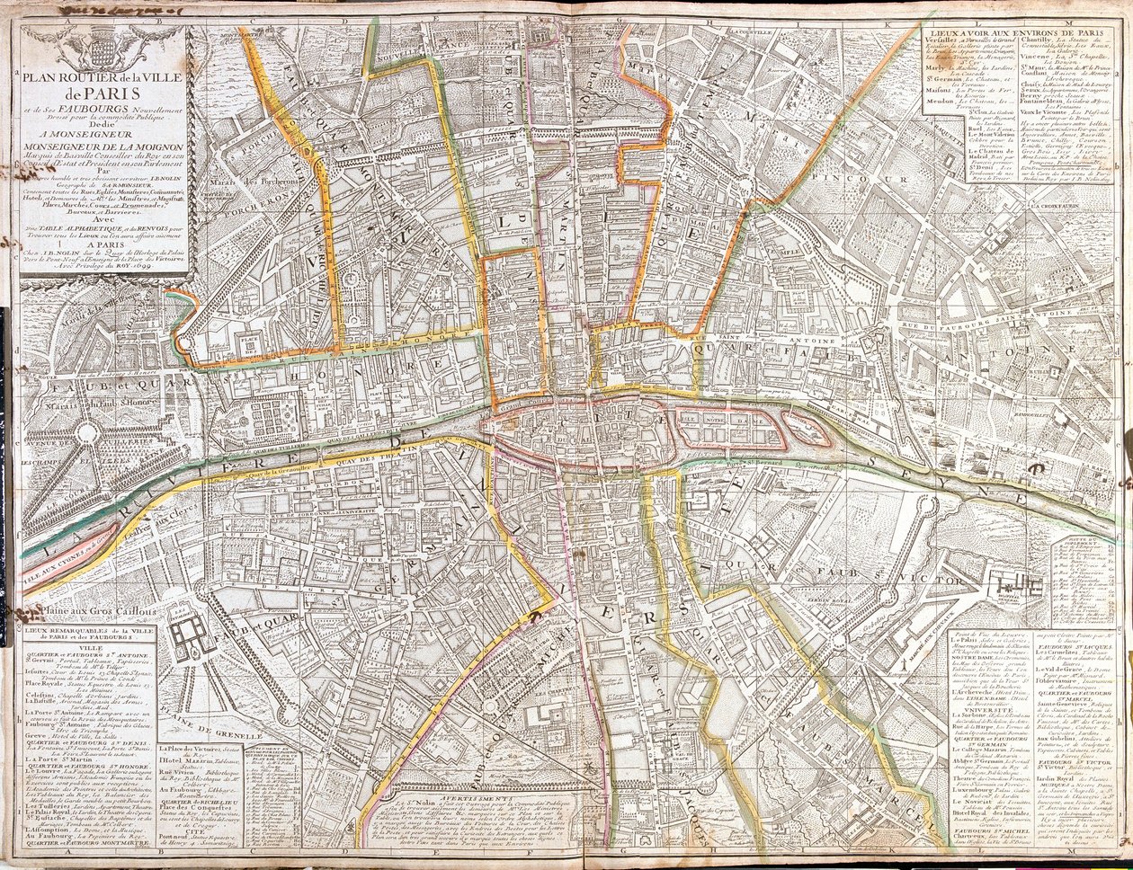 Carte routière de Paris et de ses environs - Jean Baptiste Nolin