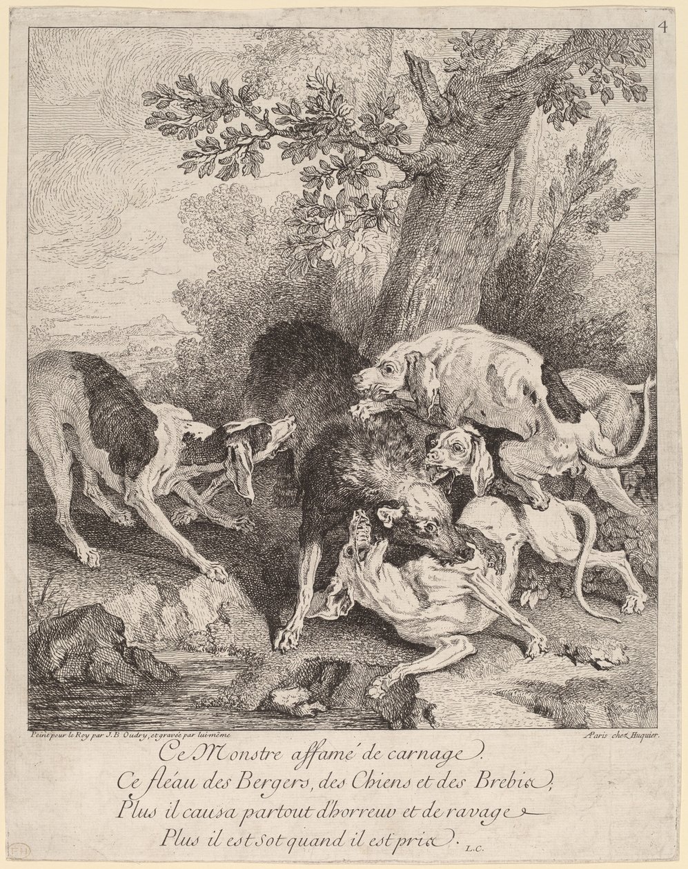 Un loup attaqué par des chiens - Jean Baptiste Oudry