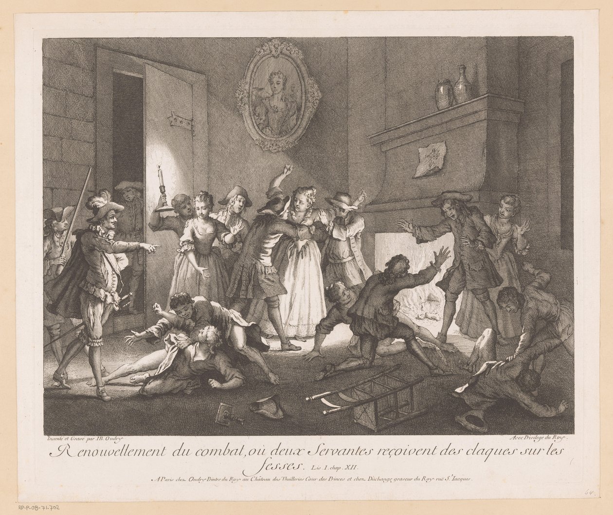 Intérieur avec un groupe de personnes se battant (Scènes du Roman Comique de Scarron) - Jean Baptiste Oudry