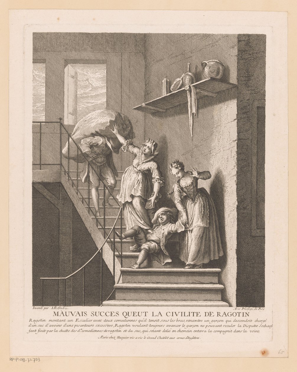 Ragotin avec deux dames sur un escalier - Jean Baptiste Oudry