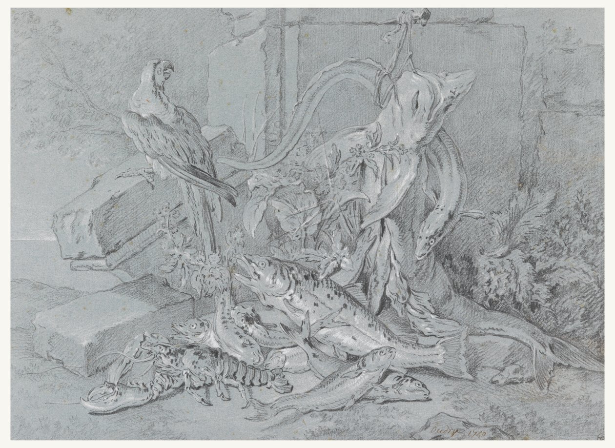 Nature morte avec poisson et perroquet - Jean-Baptiste Oudry