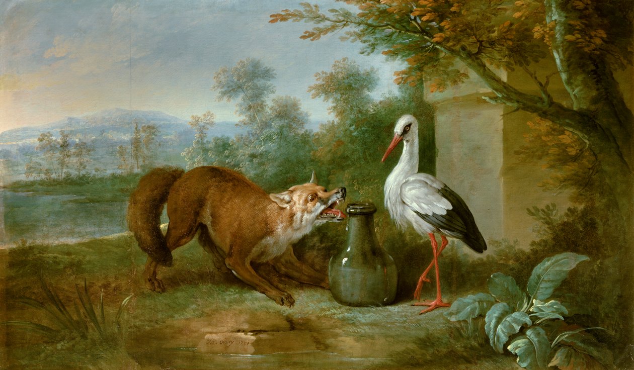 Le renard et la cigogne Illustration pour la fable de Jean de la Fontaine - Jean Baptiste Oudry