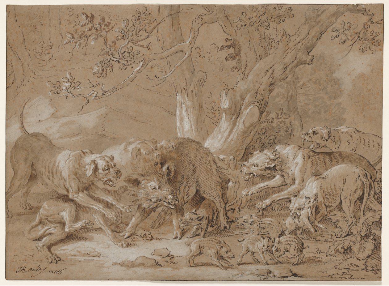 Truie sauvage et ses petits attaqués par des chiens, 1748 - Jean Baptiste Oudry