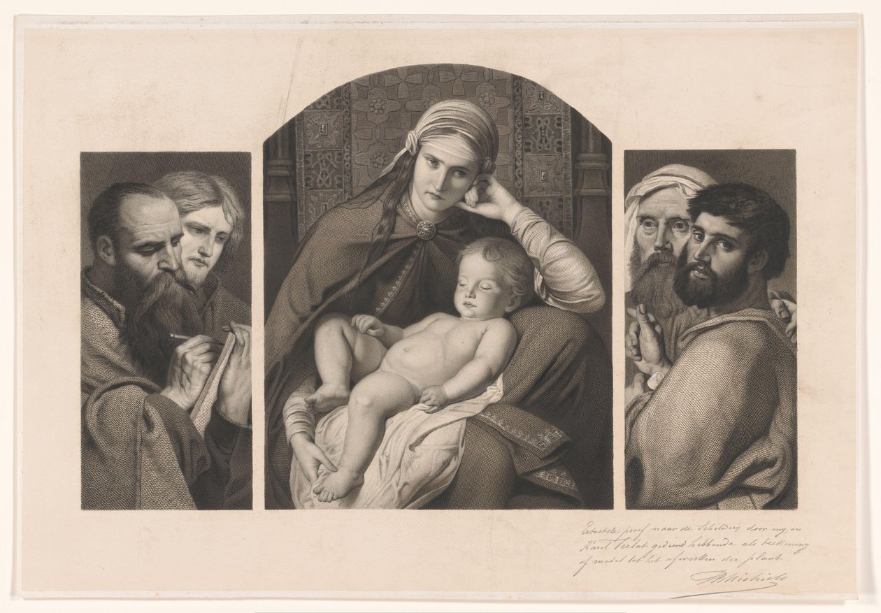 Triptyque : Marie avec le Christ sur ses genoux, et deux groupes de deux apôtres - Jean Baptiste Pierre Michiels (signed by artist)