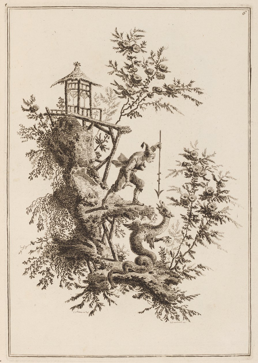 Planche 6, "Suite de douze Pêcheurs et Chasseurs" - Jean Baptiste Pillement