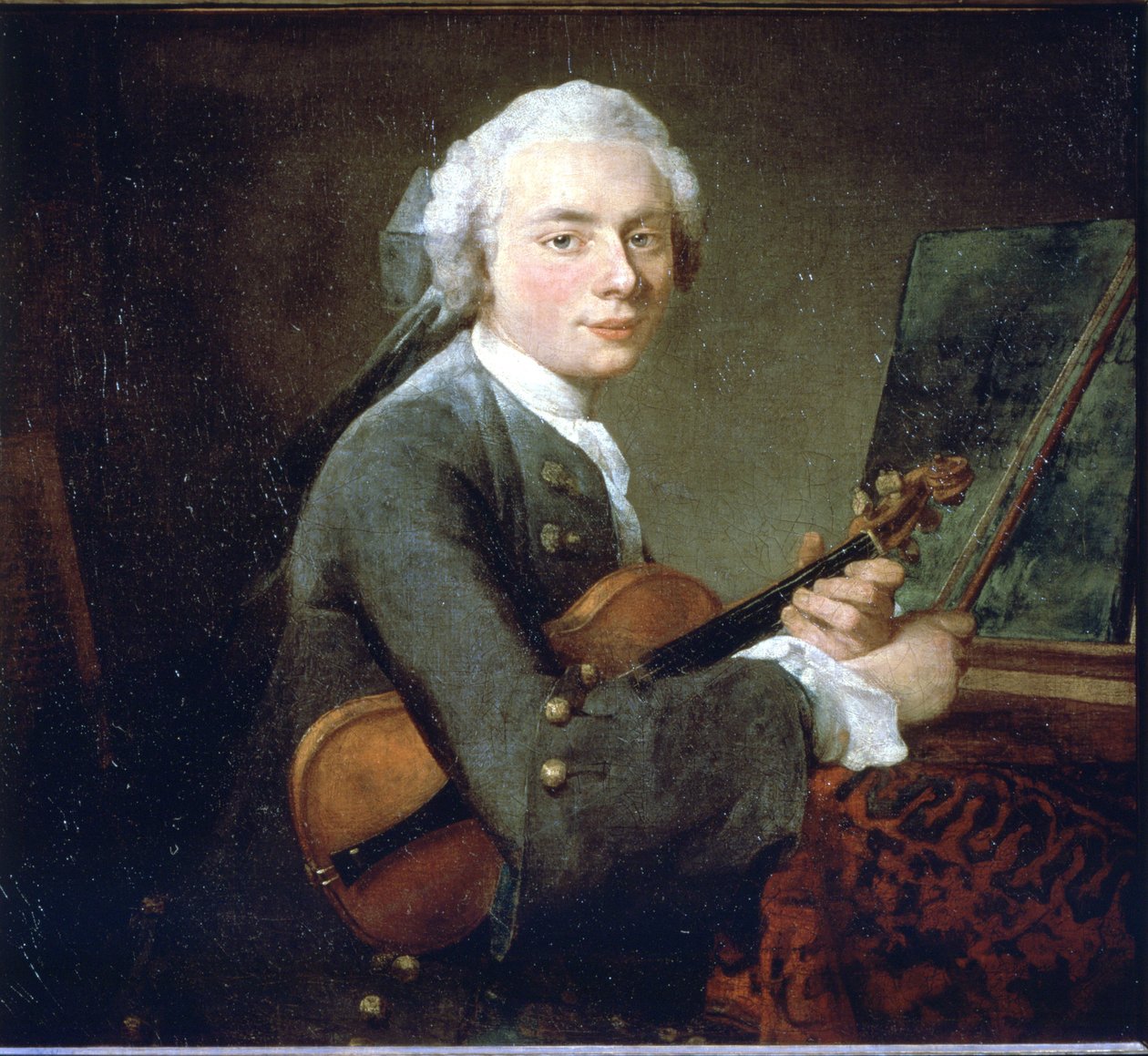 Le Jeune Homme au Violon, vers 1738. Portrait de Charles Théodose Godefroy. Huile sur toile par Jean Baptiste Simeon Chardin (1699 - 1789). Paris, Musée du Louvre. - Jean Baptiste Simeon Chardin