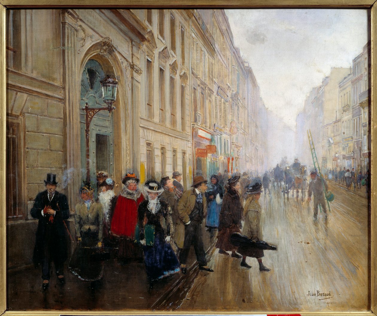 La sortie du conservatoire rue du Faubourg Poissonnière - Jean Beraud