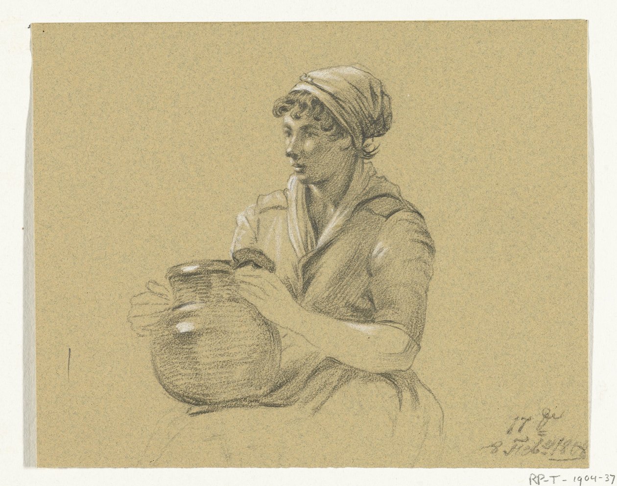 Fille assise avec une grande cruche - Jean Bernard