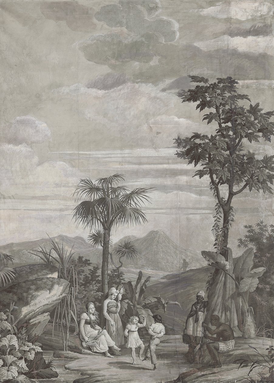 Les enfants dansent, panneau de papier peint de la série "Paul et Virginie", par Dufour & Cie, vers 1823 - Jean Broc