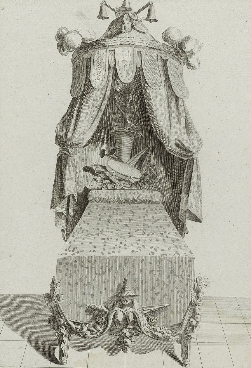 Lit à la Chinoise, publié vers les années 1770 (gravure sur papier vergé) - Jean Charles (after) Delafosse