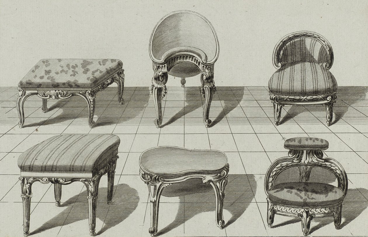 Tabourets, Bidets de Toilette, Marchepied, publié vers le milieu des années 1770 - Jean Charles (after) Delafosse