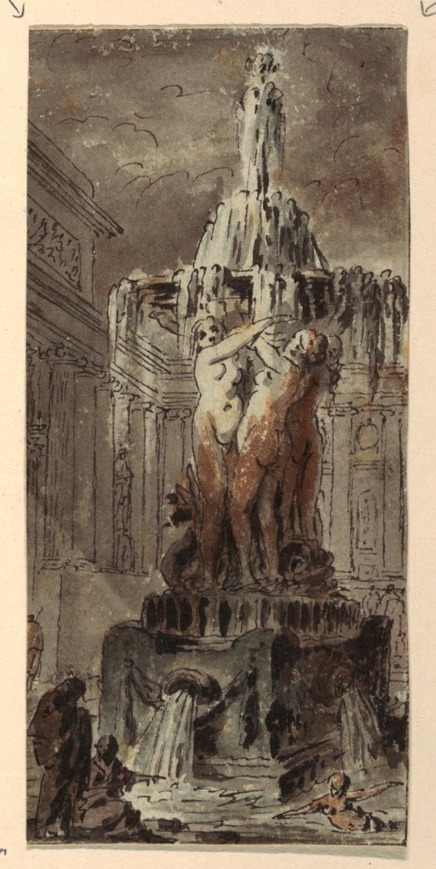 Fantaisie architecturale avec fontaine - Jean Charles Delafosse