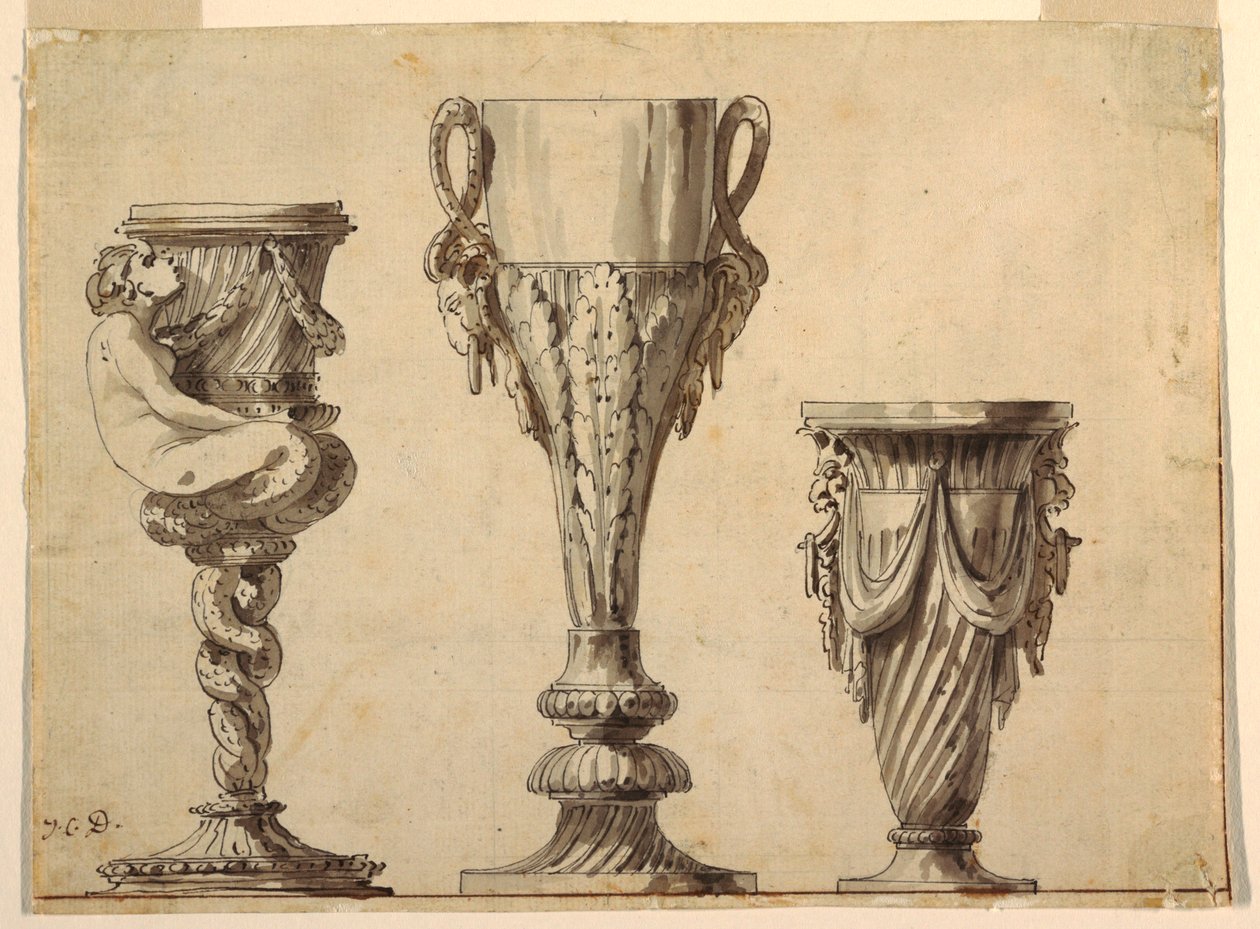 Conception pour un chandelier, une coupe et un vase - Jean Charles Delafosse