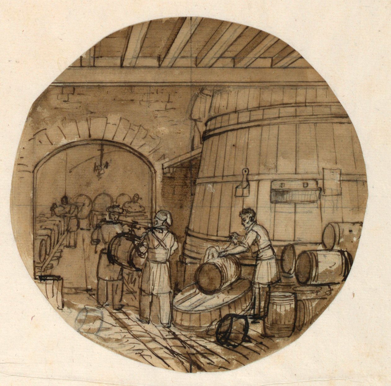 Conception pour une assiette en porcelaine, intérieur de brasserie pour le service des arts industriels de Sèvres - Jean Charles Develly