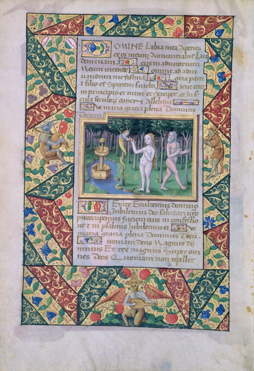 Ms Lat. Q.v.I.126 fol.12v La tentation dans le Jardin d
