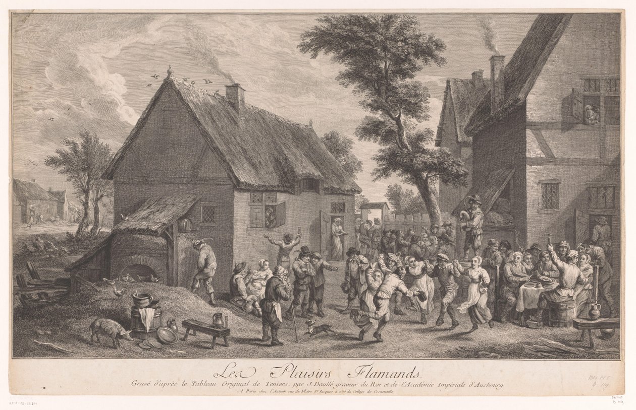 Personnes dansant devant une auberge - Jean Daullé
