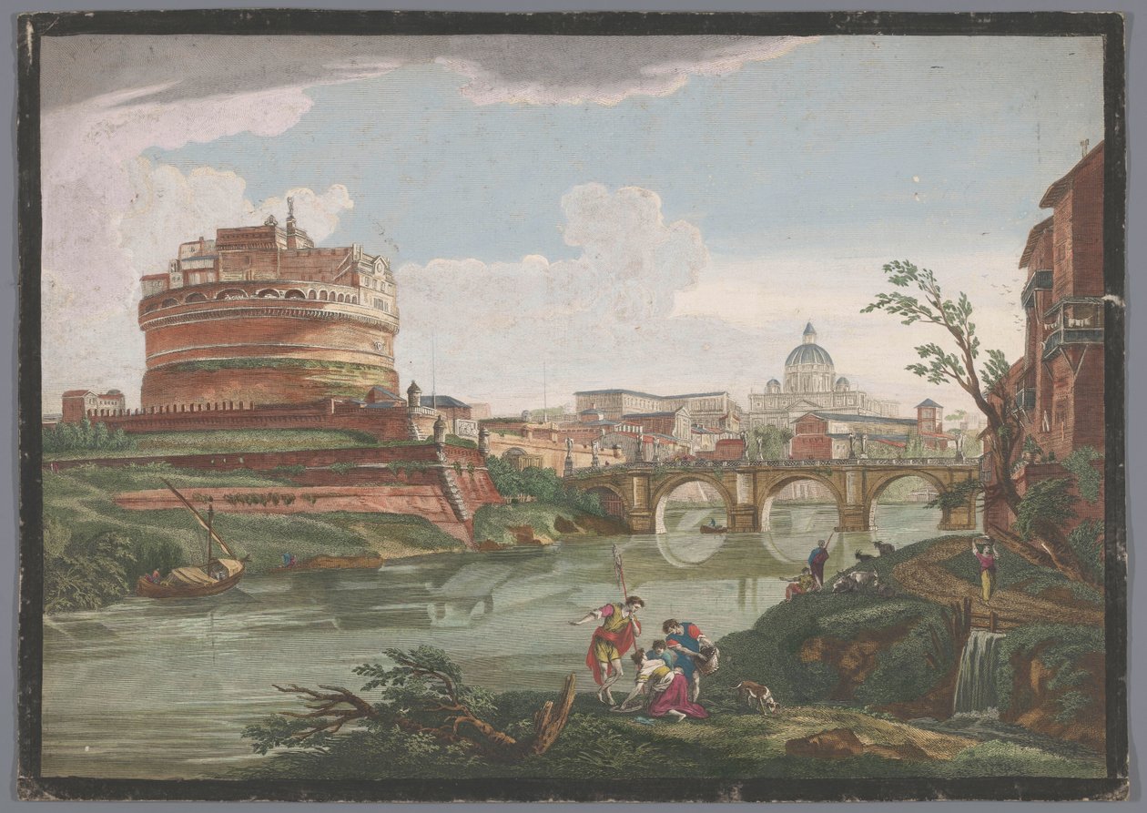 Vue du château Saint-Ange et du pont Saint-Ange sur le Tibre à Rome - Jean Daullé