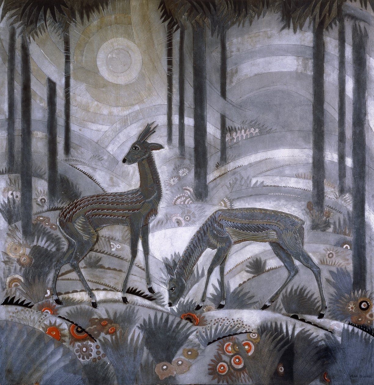 Deux cerfs dans une forêt - Jean Dunand