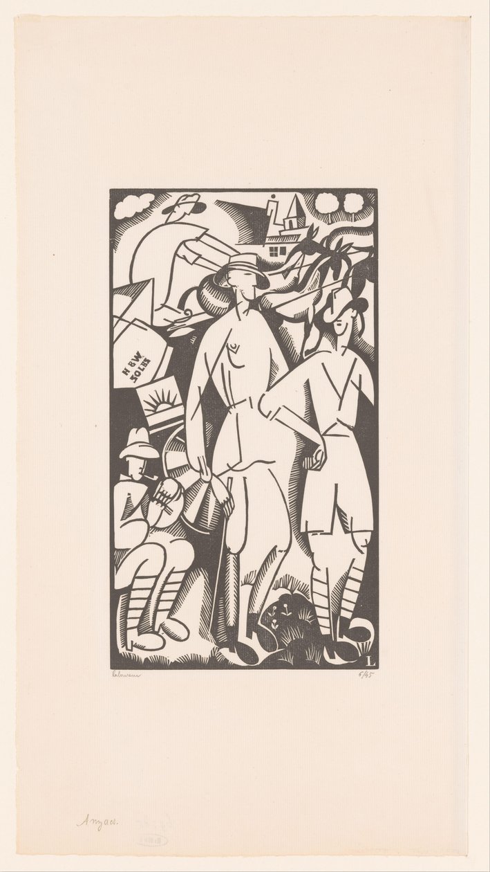 Quatre soldats dans un paysage - Jean Emile Laboureur (signed by artist)