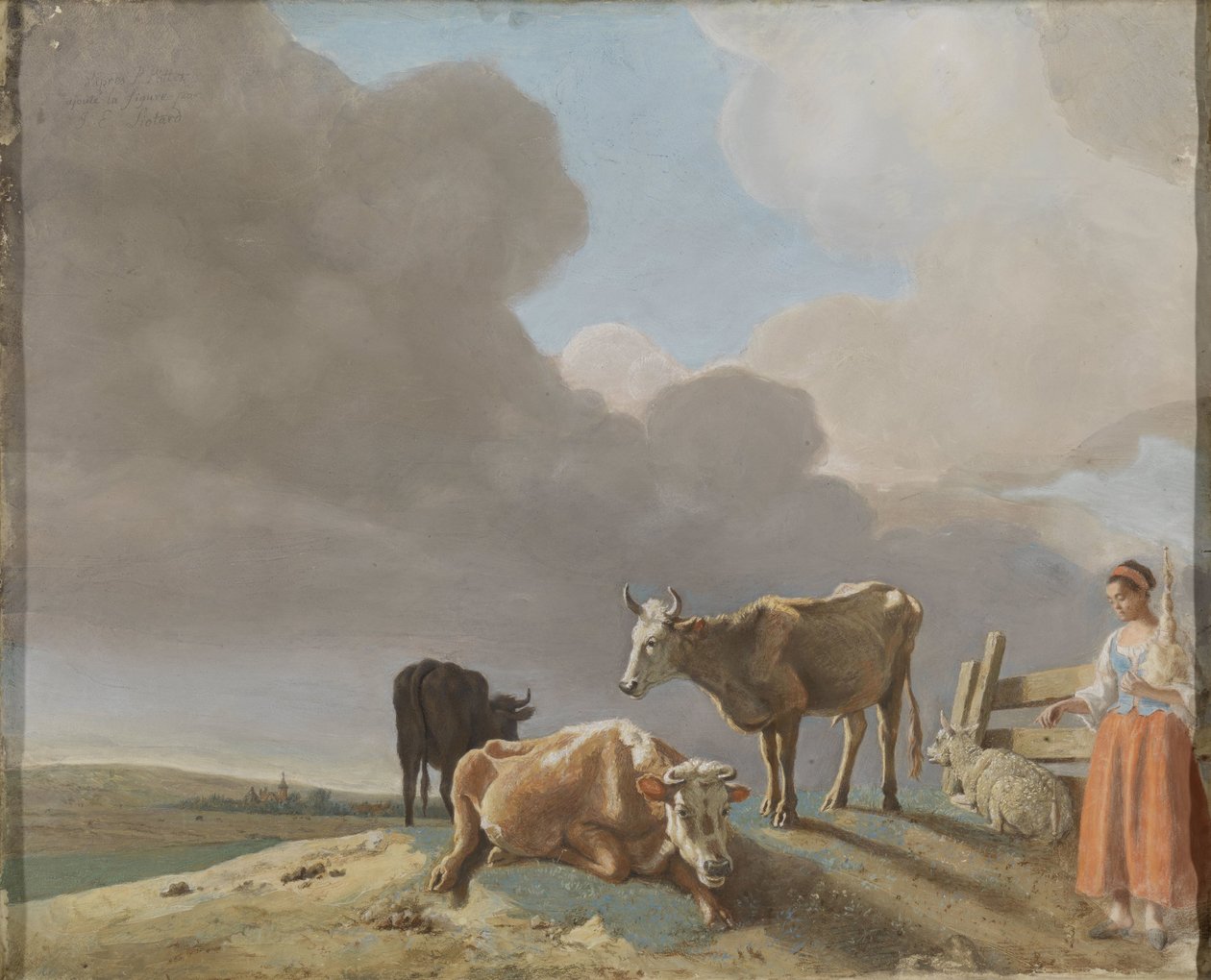 Paysage avec vaches, moutons et bergère, copie modifiée d