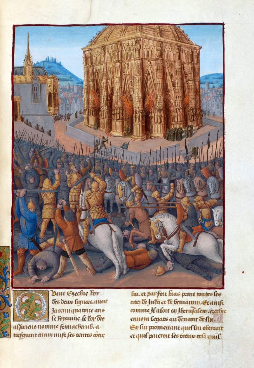 Le siège de Jérusalem par le roi de Babylone Nabuchodonosor II (604-562 avant JC) - Illustration dans les "Antiquités judaïques" de Flavius Josèphe par Fouquet, Jean (1420-1481) - Jean Fouquet